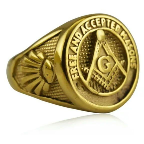 K-KED Vintage Free and Accepted Masons Ring Solid Stainless Steel Men's Masonic Rings-12-Gold