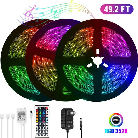 49.2FT LED Strip Lights ,Waterproof Led Lights Strip SMD3528 Color Changing LED Lights 44 Key Remote Control,LED Lights for Bedroom Party Home Decoration