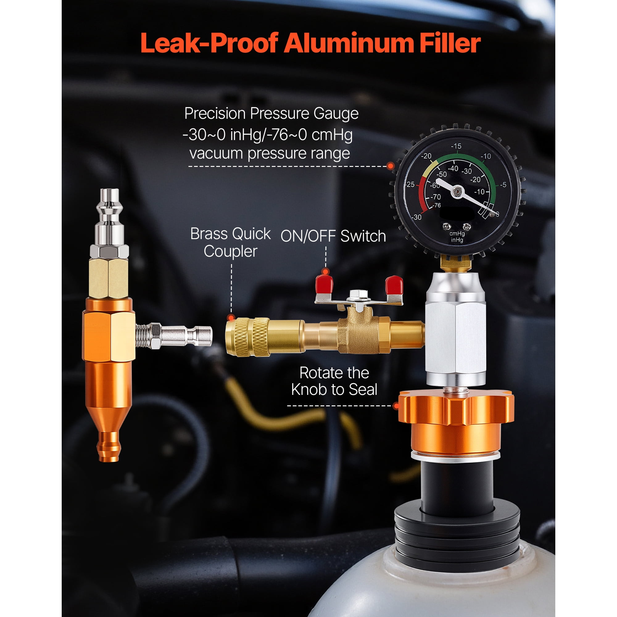 KFFKFF Radiator Vacuum Refill Kit, Automotive Cooling System Vacuum and Purge Tool with Gauge, Portable Coolant Filling Kit with Toolbox, Compatible with Most Cars, Vans, SUVs, and Trucks