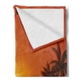 thumbnail image 2 of Palm Soft Flannel Fleece Throw Blanket, Sunset and Tropical Tree Silhouettes Sun over Sea, Cozy Plush for Indoor and Outdoor Use, 50" x 70", Burnt Orange Seal Brown, by Ambesonne, 2 of 5