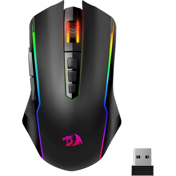 Redragon Wireless Gaming Mouse, Tri-Mode 2.4G/USB-C/Bluetooth Mouse Gaming, 12000 DPI, RGB Backlit, Fully Programmable, Rechargeable Wireless Computer Mouse for Laptop PC Mac, Black