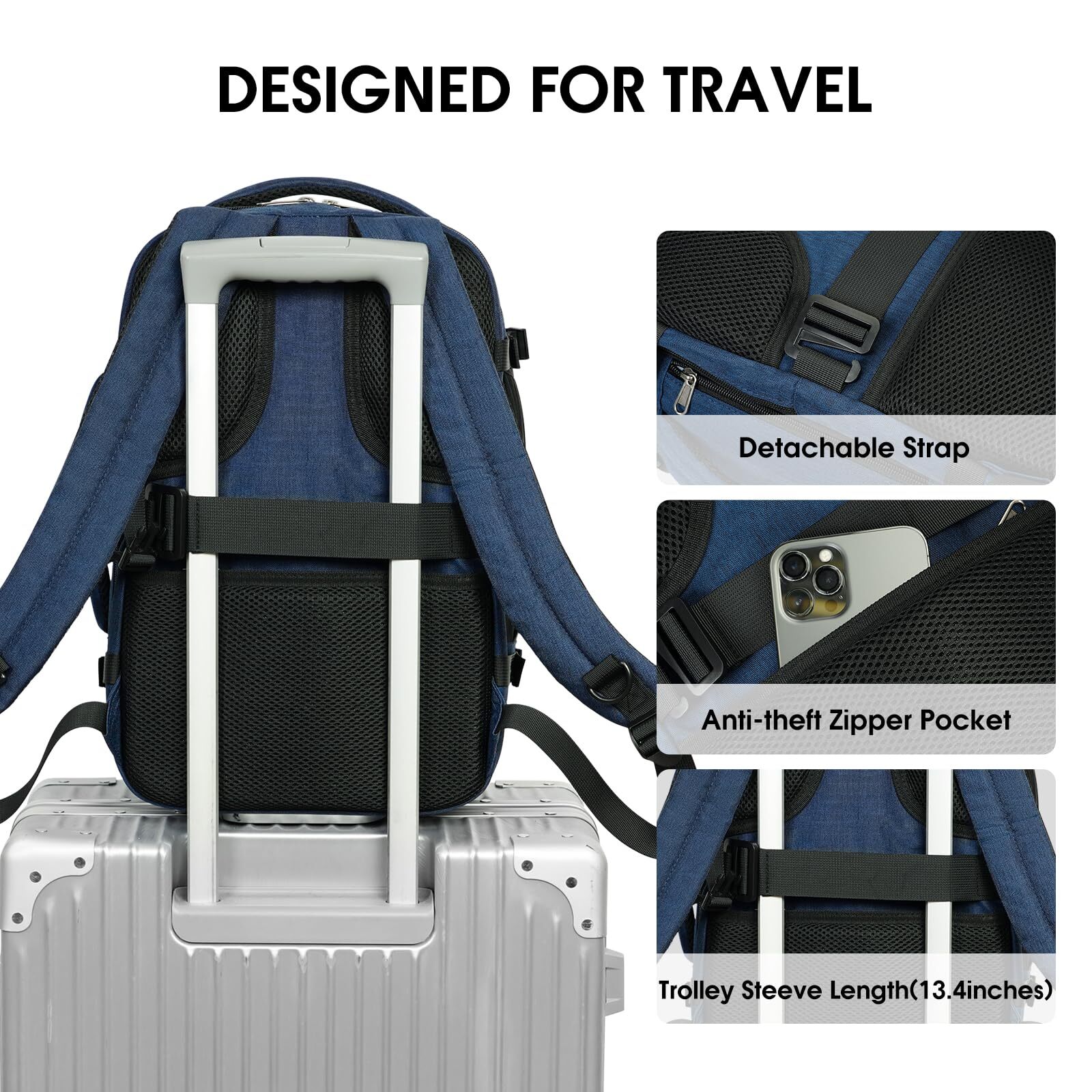 15.6 Inch Laptop Backpack Travel Backpacks Carry on Daypack for Spirit Airlines Personal Item Bag 18x14x8 with Wet Pocket School Bookbag, 20L, Blue
