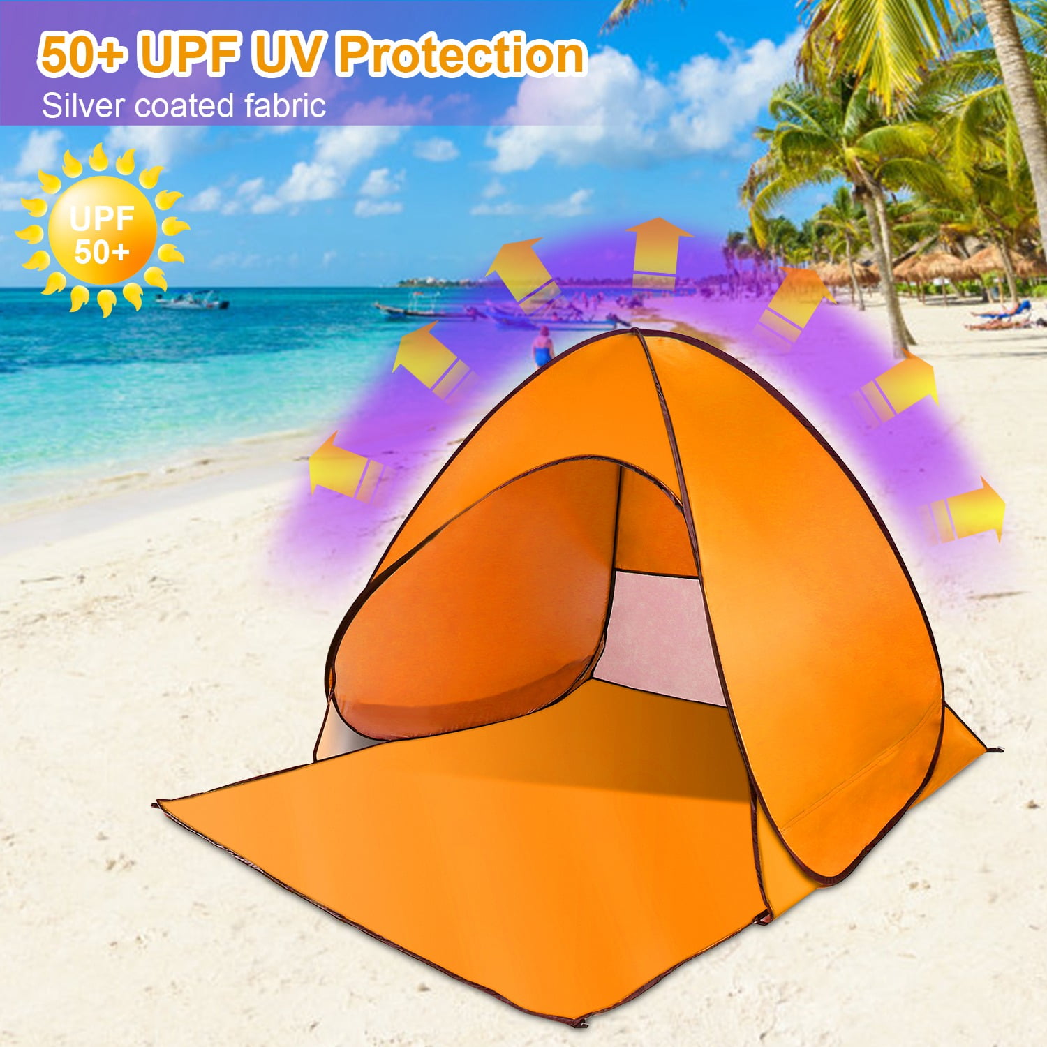2-3 Person Pop up Beach Tent, iMountek Sun Shelter, Portable Waterproof Fishing Camping Tent with Carry Bag, Orange