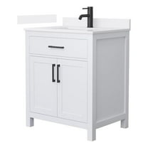 Beckett 30" White Single Vanity & White Quartz Top (1-Hole) & Black Trim