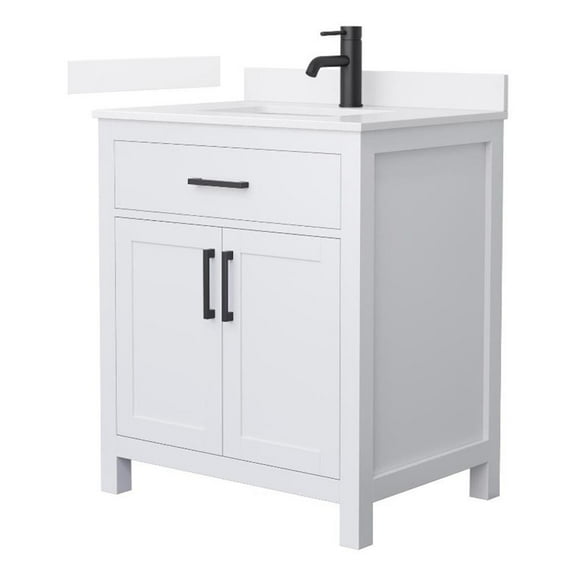 Beckett 30" White Single Vanity & White Quartz Top (1-Hole) & Black Trim