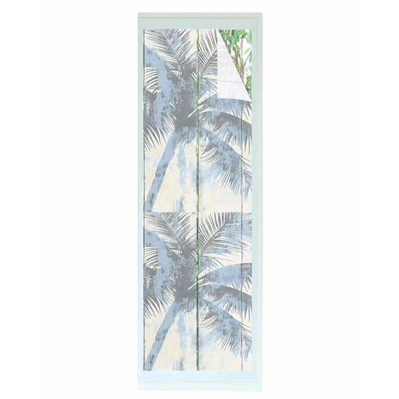 Window Privacy Film Blue Palm Tree Stained Glass Window Film Decorative Sun Block Window Cover Vintage Wooden Summer Botanical Window Clings Static Adhesive Sticker for Bathroom 29.5"x118"