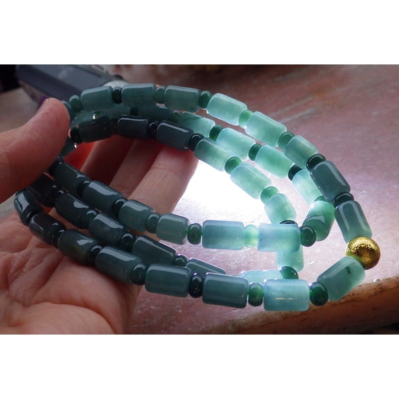 Certified Icy Green Pale Lavender Burma 100% Natural A JADE Jadeite bead Beads Circle Necklace 25 inches 659845 TN