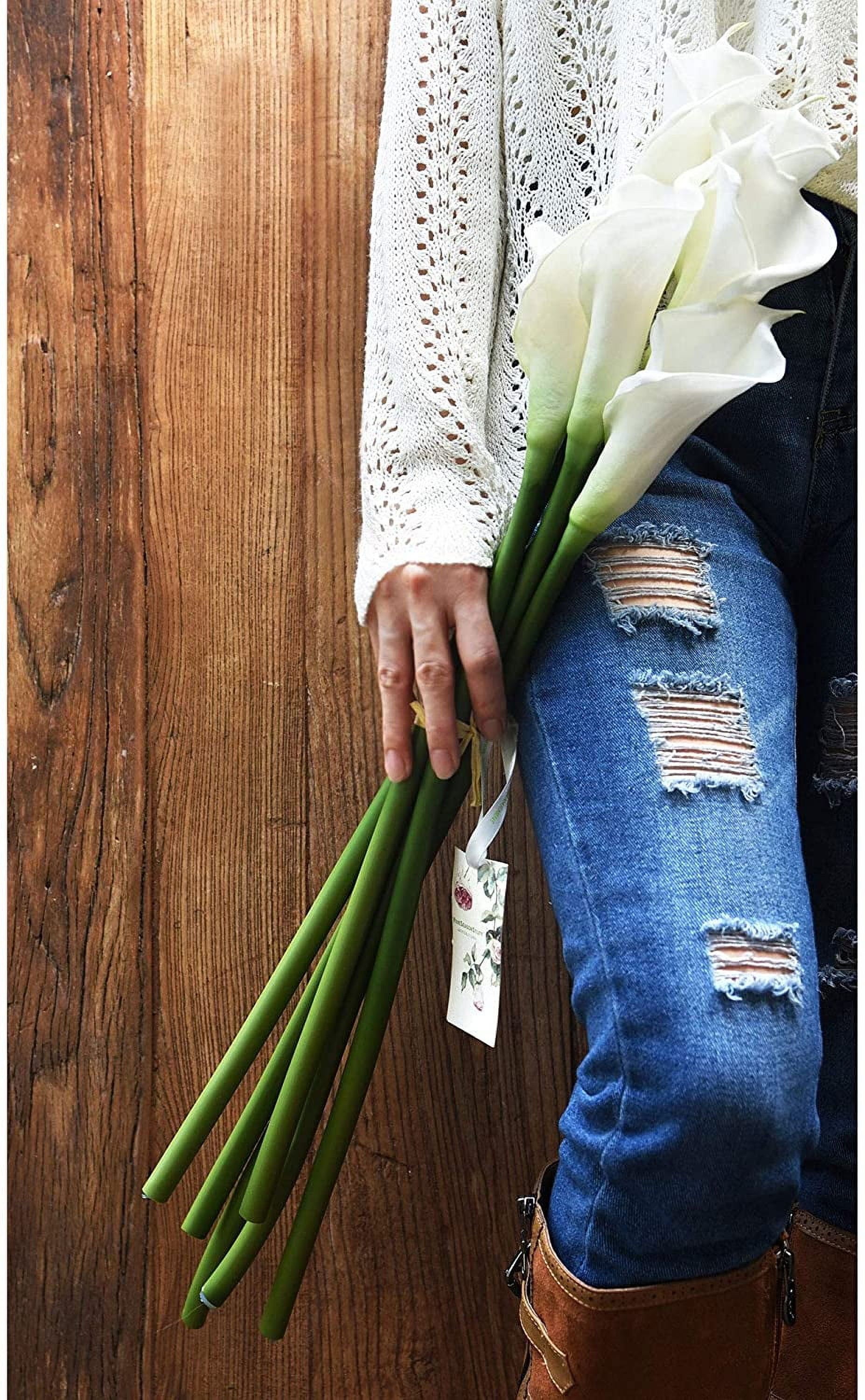 Real Touch Calla Lily Artificial Flowers, Wedding Bridal Floral Arrangements (25'' 6 Long Stems, Spring White)