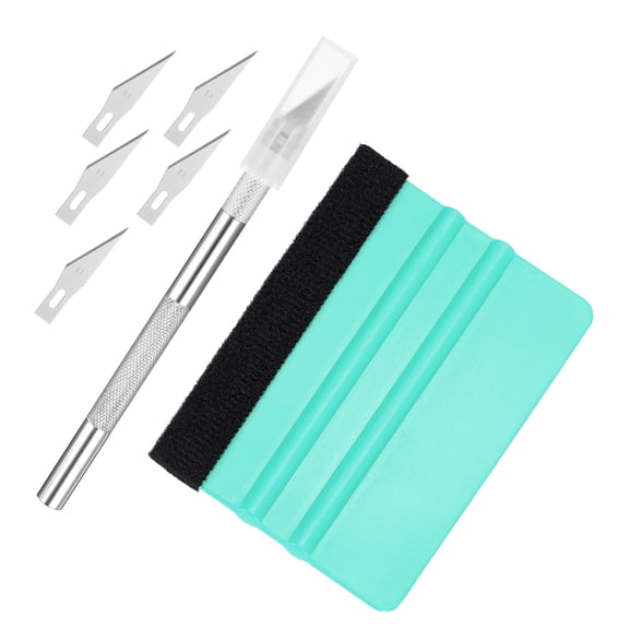 Uxcell 1set Vinyl Squeegee Felt Edge 4" Squeegee Felt Fabric Vinyl Scraper with Craft Knife for Car Wallpaper Decal Smoothing Sign Window Privacy Film Glass Tint DIY Crafts, Sky Blue