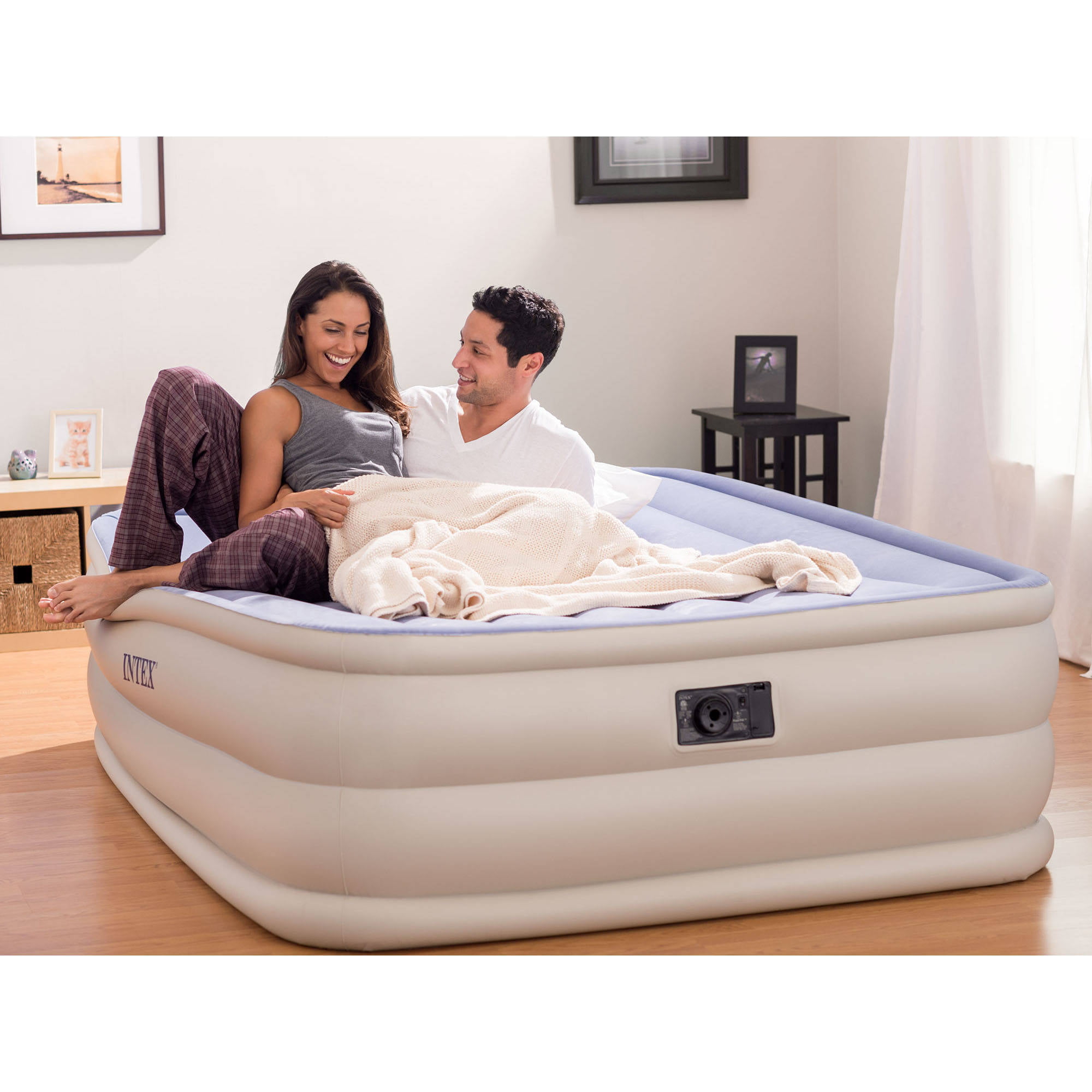 Airbed Electric Inflatable Mattress With Built-In Air Pump Queen Raised Rest New 