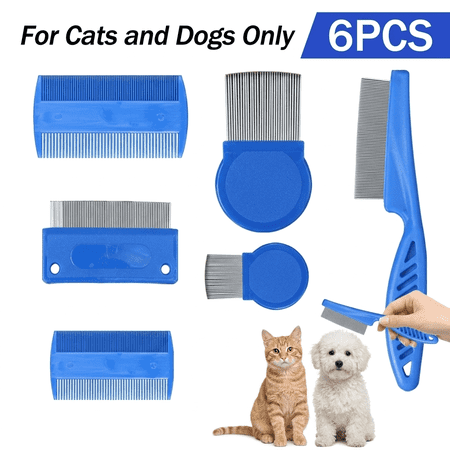 DualFerv Flea Comb for Cats, 6 Pcs Fine Tooth Pet Grooming Brush, Stainless Steel Tick Remover Comb for Dogs, Puppies and Small Kittens, Ideal for Removing Lice and Ticks