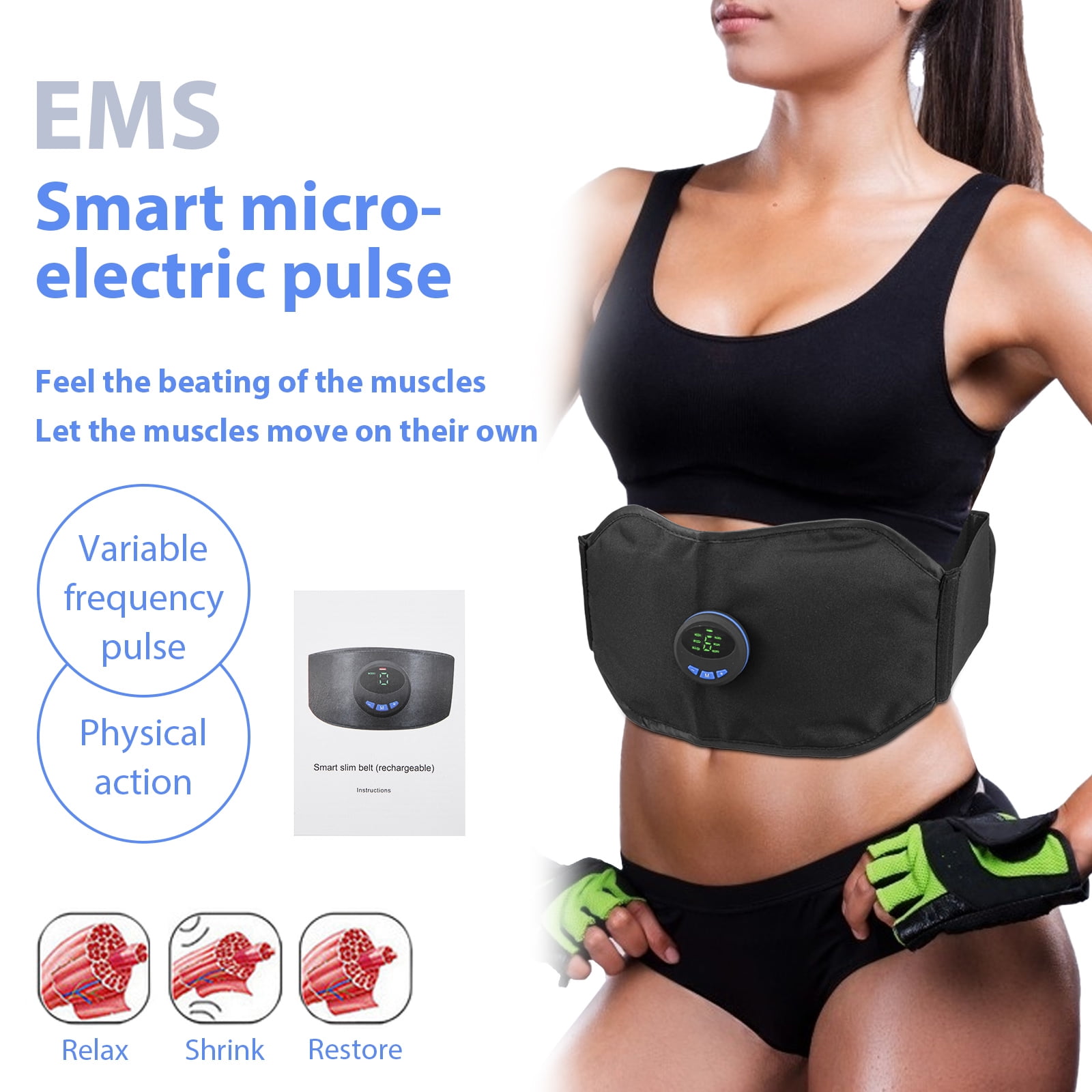 Electronic Abdominal Fitness Toning Belt Abs Trainer Abdominal Belt Abdominal Muscle Stimulator USB Rechargeable Muscles Toner for Abs Arms Legs Home Workout Fitness Training Gear Muscle Stimulator To 