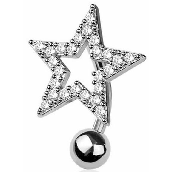 Body Accentz Crystal Star Reverse Belly Button Ring, 316L Surgical Steel, 14GA, 3/8 Inch Length, Clear