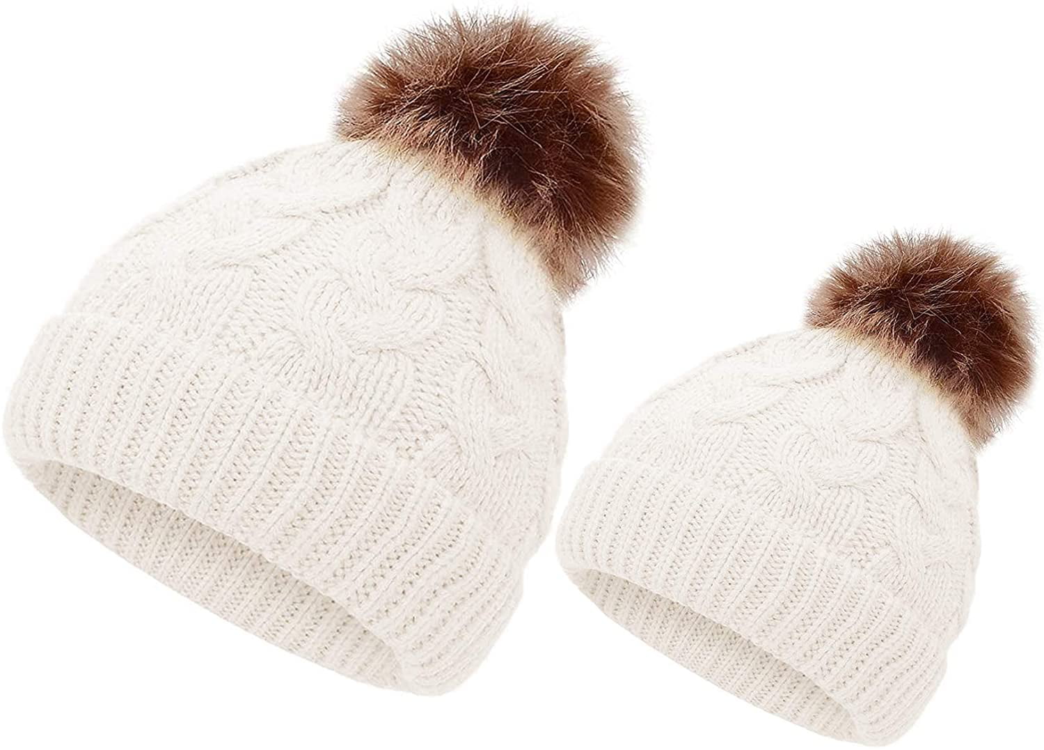 Winter Hat= FAMILY MATCHING BOBBLE HAT Cream Mummy or Daddy and Baby Hat Set 