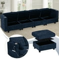 thumbnail image 4 of ACMEASE 110" Chenille 4 Seats Sofa w/2 Movable Storage Ottoman, Sectional Sofa w/Adjustable Backrests, Comfortable Fabric Couch w/USB&Type-C Ports, Cup Holders for Living Room, Blue, 4 of 7