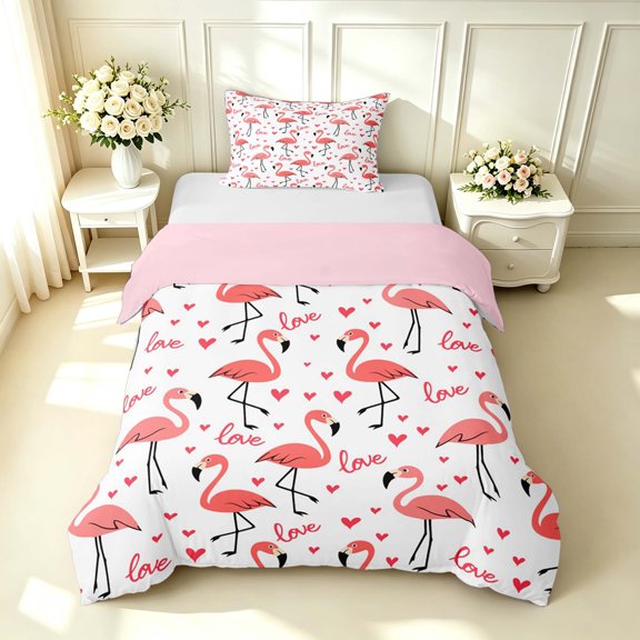 Erosebridal Vintage Flamingo Animals Twin Duvet Cover,Cute Wildlife Twin Bedding,White Pink,Pink Reversible,2 Pieces,1 Duvet Cover and 1 Pillowcase