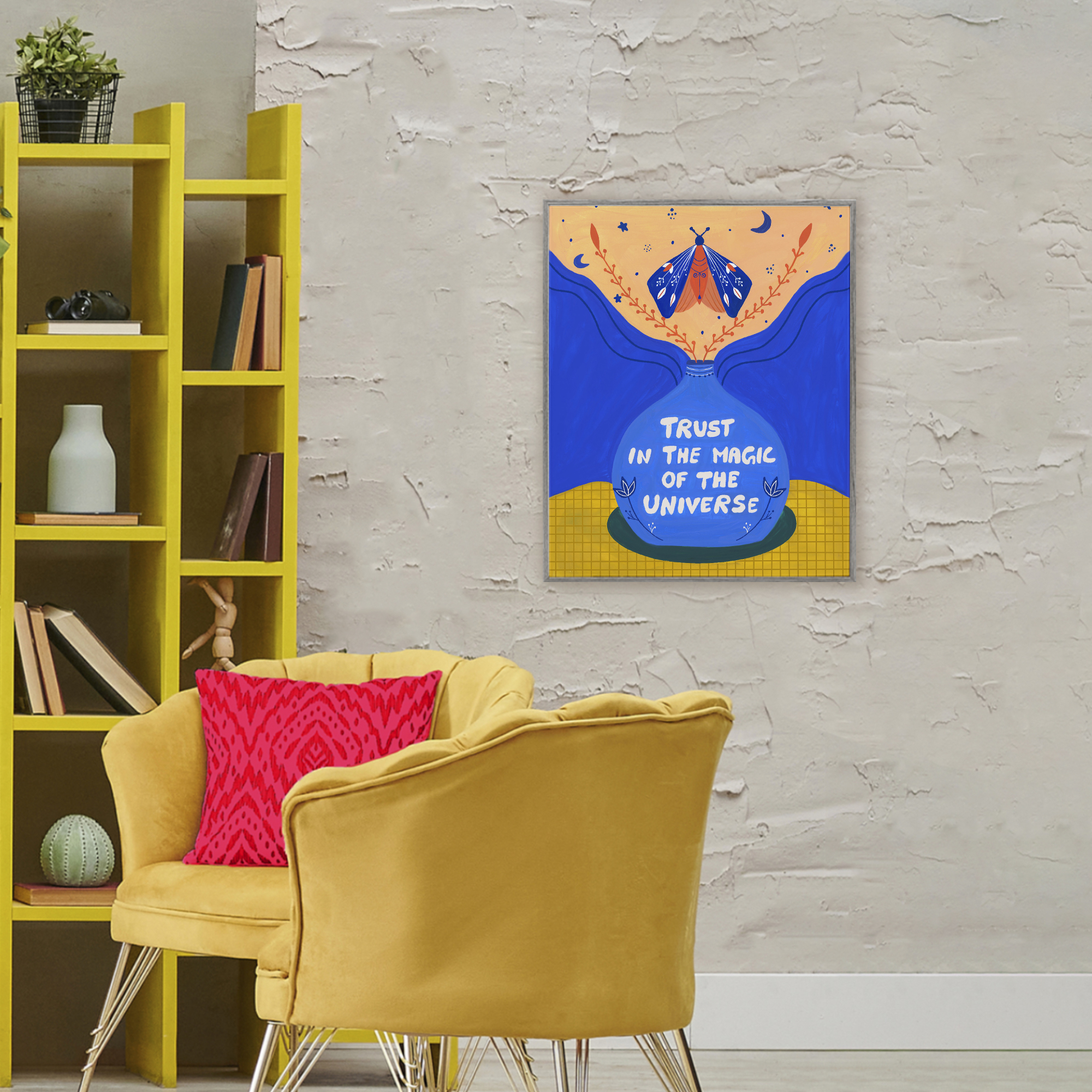 Trust In Magic Of Universe Gray Framed Giclee Art, design by Nabeela Rumi