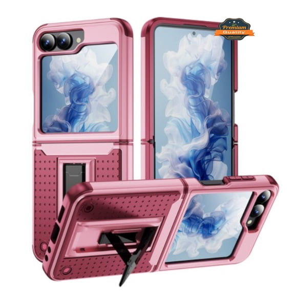 For Samsung Galaxy Z Flip 6 Hybrid Armor Rugged Dots Bumper with Invisible Kickstand & Hinge Protection Heavy Duty Shockproof Phone Case Cover by Xpression - Pink