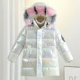 thumbnail image 2 of CUZIBR Winter Sweet Girl Mid Length Down Jacket White Down Dazzling Children Warm Jacket Coats Colorful Leisure Dailywear For Toddler, 2 of 3