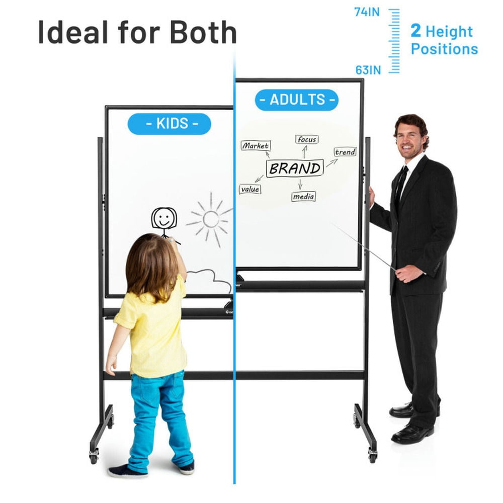 Canddidliike 48 x 36 Inch Mobile Magnetic Double-Sided Reversible Whiteboard Height Adjust, Mobile Whiteboard for Office, Home & Classroom
