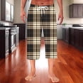 thumbnail image 2 of ShomPort Capris for Mens Drawstring Plaid Pattern Elastic Waist Loose Cropped Pants Outdoor Casual Homewear with Pockets, 2 of 7