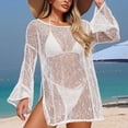 thumbnail image 2 of CIENVNSTG Long Sleeve Hollow Out Solid Crochet Knitted Tunic Beach Cover Up Cover-ups Beach Dress Female Beach Wear Beachwear White M, 2 of 5