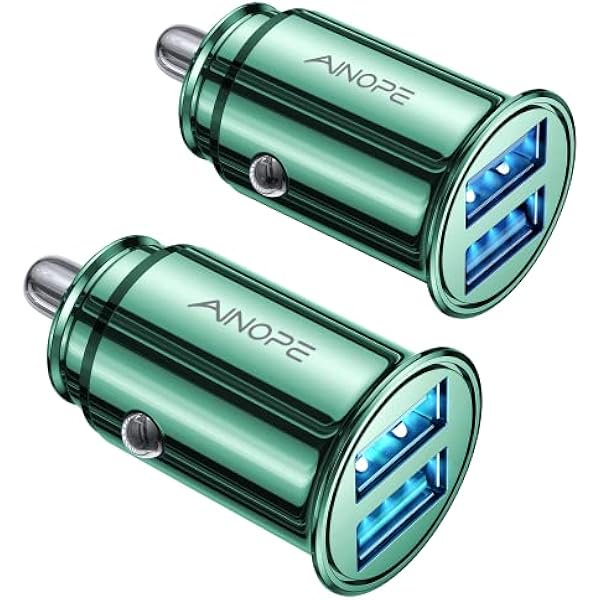 YJJSKEJI 2 Pack Fast Mini Car Charger Adapter, 4.8A Metal Cigarette Lightter USB Car Charger Flush Fit, Dual Port Fit for iPhone 16 15 14 13 12 Pro Max 8 Plus XR, SamsungGalaxy S24/23/10, iPad, Green