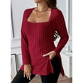 thumbnail image 5 of Cuteduck Women Plus Size Casual Ribbed Knit Blouse Fall Long Sleeve Sweater Square Neck Solid Top 1X-4X, 5 of 5