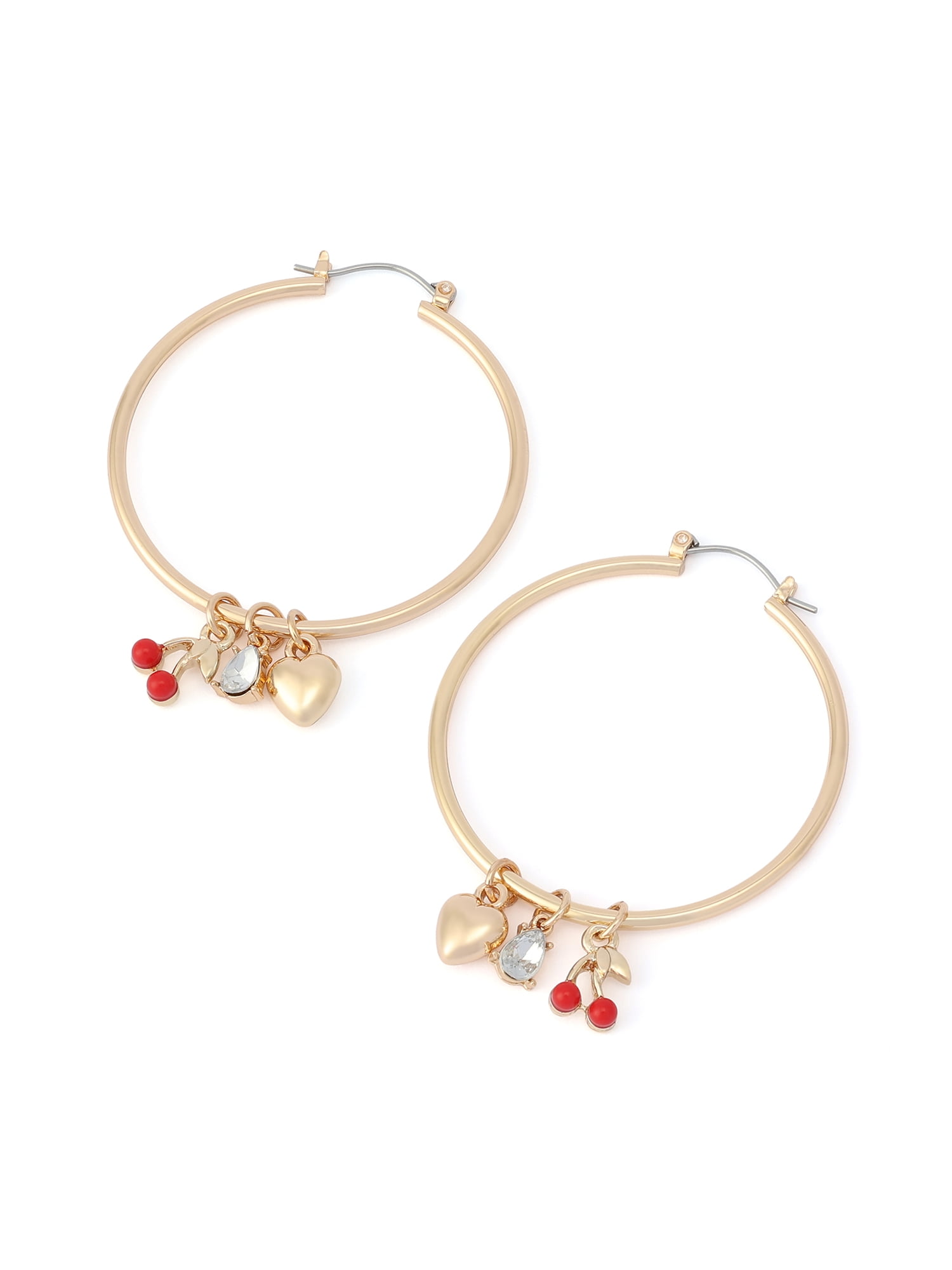 Madden NYC Women's Fashion Gold-Tone Cherry Charm Hoop Earrings