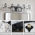 thumbnail image 4 of 29" Retro 5-Light Bathroom Vanity Light – Black Bathroom Light Fixture with Crystal Glass Shades, Wall Mounted Vanity Lights for Bathroom, Powder Room, Mirror, Hallway (Bulbs Not Included), 4 of 12