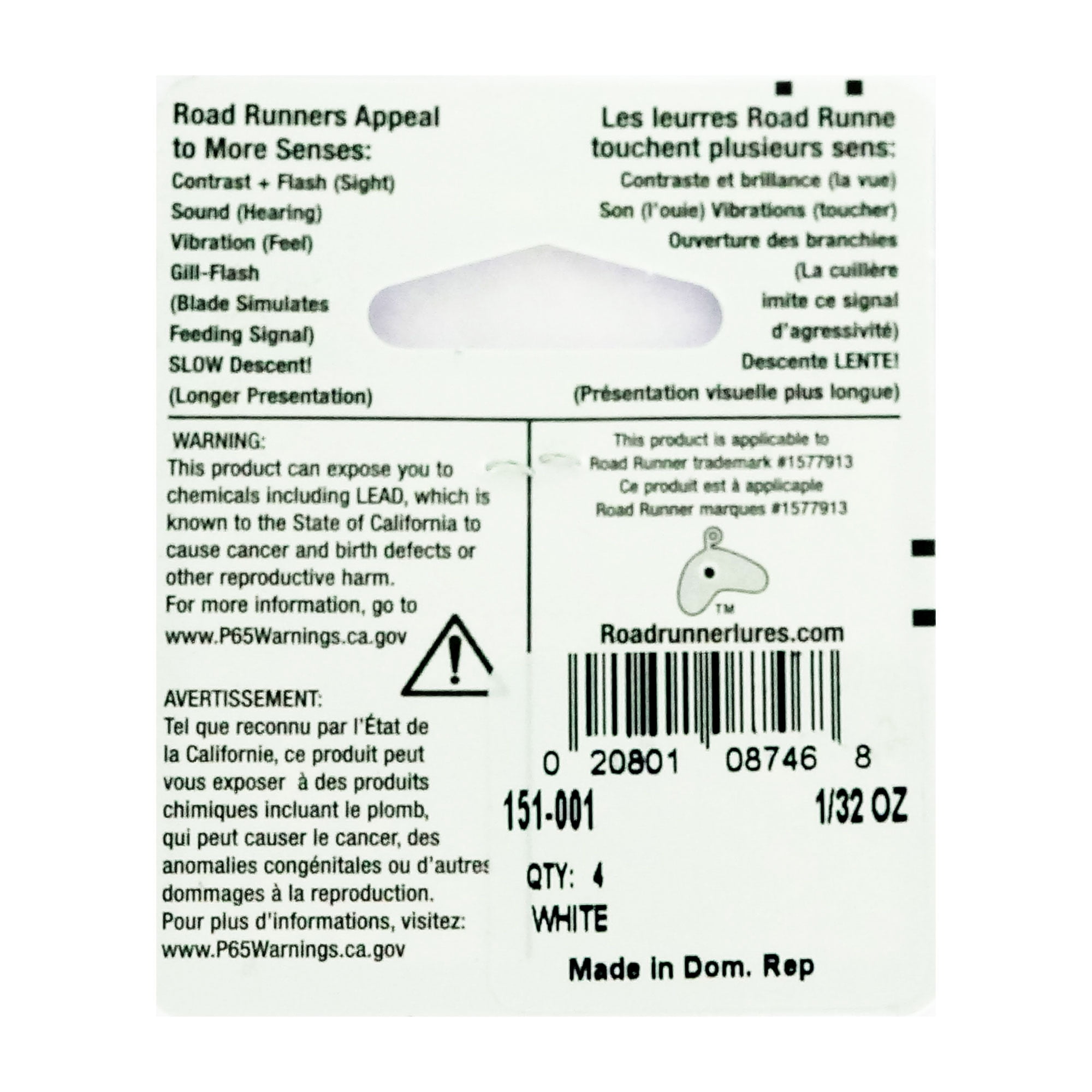 (2 pack) Blakemore Road Runner Heads, White, 1/32 oz. 5 Pack