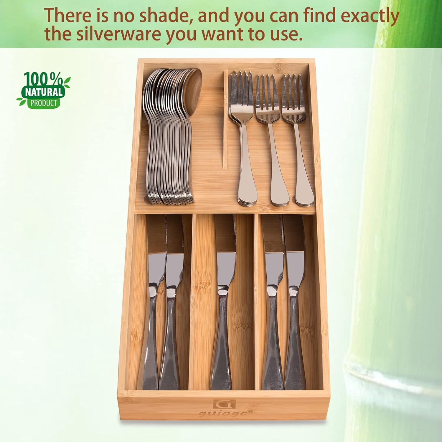 AllWays Plaza Bamboo silverware tray organizer, Utensil Holder and Cutlery Tray for Drawer, Kitchen Drawer Organizer Divider for Spoons Forks Knives