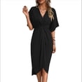 thumbnail image 1 of Vestidos de Corta para Mujer, Cuello en V, Plisados, Ajustados, Fluidos, con Vuelo, Corte Recto, Irregulares, Midi. Negro XL, 1 of 10