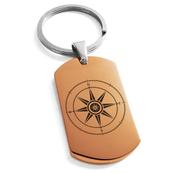 Stainless Steel Nautical Wind Compass Engraved Dog Tag Keychain Keyring