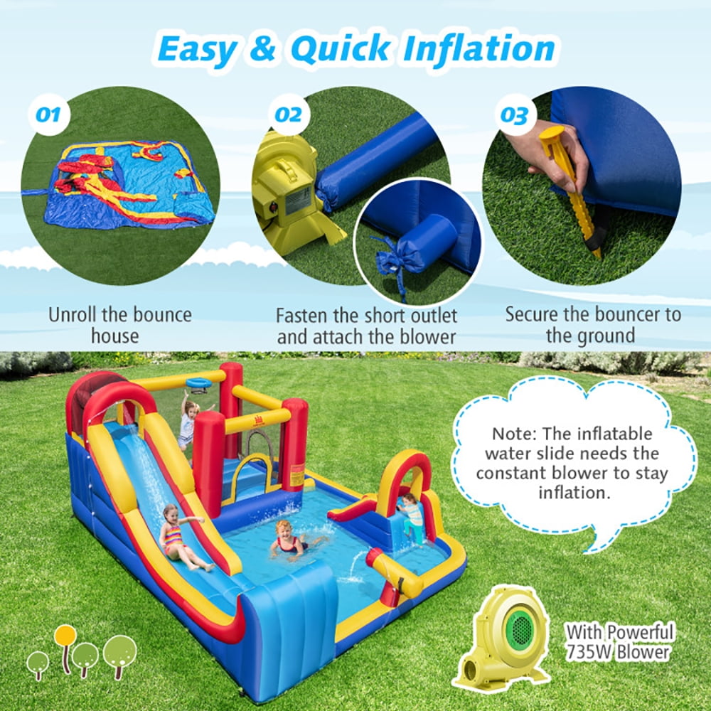 Aimee Lii 7 in 1 Outdoor Inflatable Bounce House with Water Slides and Splash Pools with 735W Blower, Playhouse for Kids Outdoor Aimee Lii 7 in 1 Outdoor Inflatable Bounce House with Water Slides and Splash Pools with 735W Blower, Playhouse for Kids Outdoor