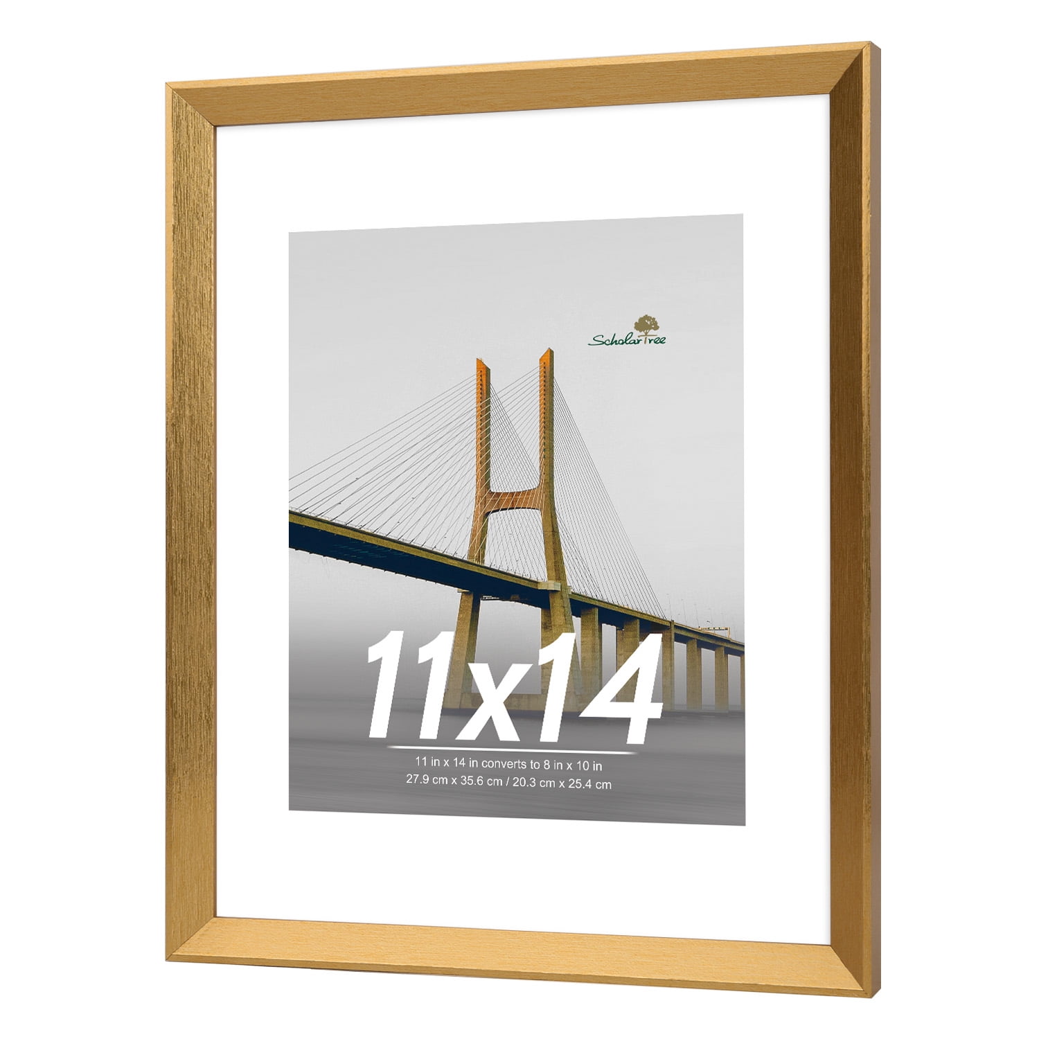 Scholartree 5 PACK 11 x 14 Wooden Picture Frames Set-11x14 Matted to 8x10 Wall Frames, Gold