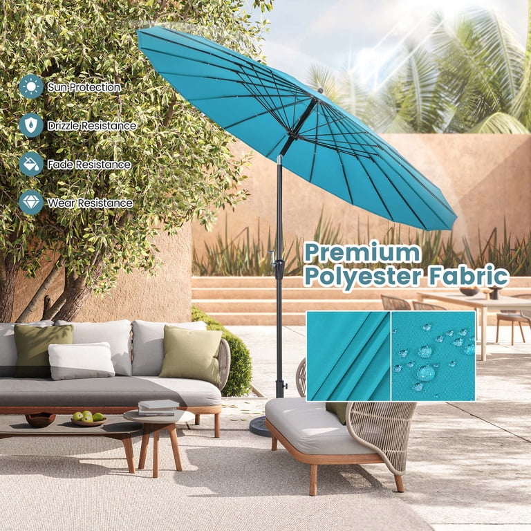 coral coast 9 ft push button tilt patio umbrella Outsunny Garden Umbrella: 9ft, Blue Stripe with Crank and Ruffled Design for Deck and Pool Shade red canvas with a double Iwicker 9Ft Patio Umbrella Sunbrella