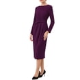thumbnail image 4 of INSPIRE CHIC Women's Knee Length Pencil Dress Long Sleeve Tie Waist Church Work Sheath Dresses 2XL Purple, 4 of 6