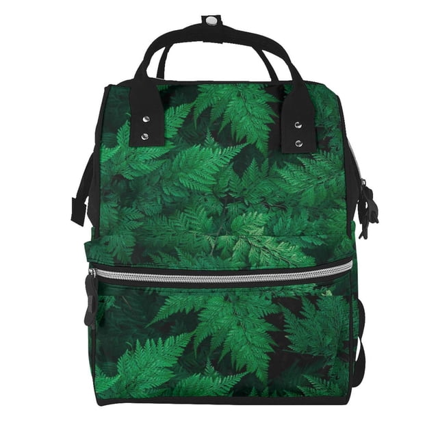 Easygdp Green Leave Fern para Bolsa de Bebé de Gran Capacidad con Múltiples Bolsillos, Bolsa de Pañales para Padres, Bolsa de Viaje Organizada y Elegante