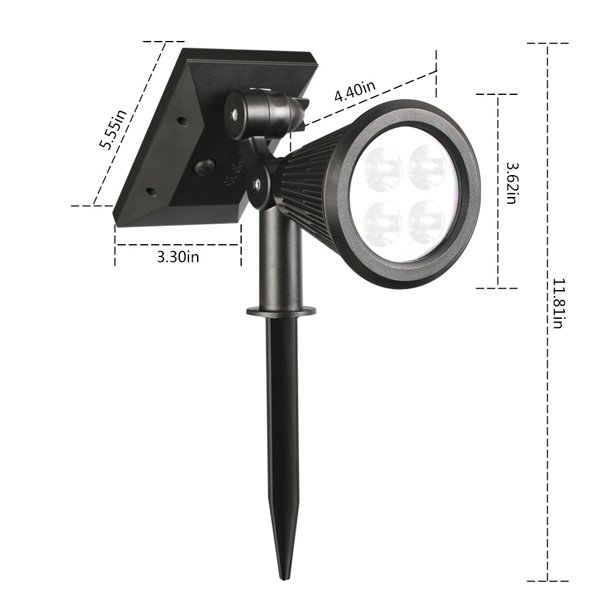 Foco solar Foco 2 en 1 Spiking o Fijación Regulable Cálido LED Luz solar Exterior Impermeable Jardín Patio Césped Foco de luz