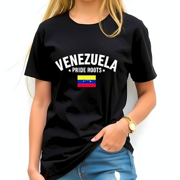 VENEZUELA Graphic Cotton Short Sleeve T-Shirt with Flag & 'PRIDE ROOTS' - Relaxed Fit Casual Style