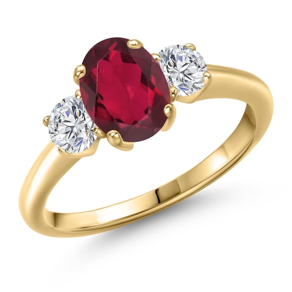 Gem Stone King 10K Yellow Gold Ruby Red Mystic Topaz and Lab Grown Diamond Engagement Ring for Women | 1.84 Cttw | Oval 8X6MM | Gemstone November Birthstone | Size 5