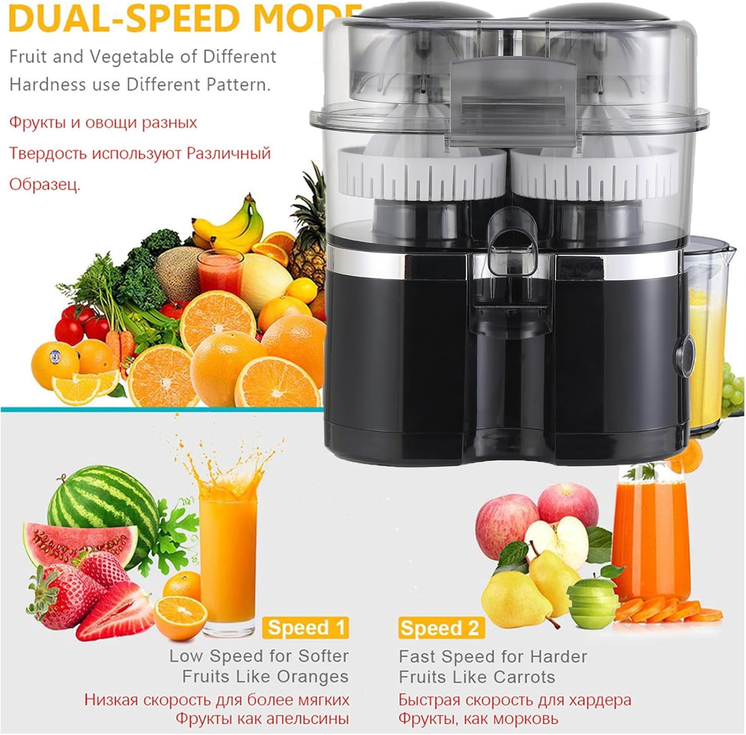 Dual-Head Automatic Citrus Juicer, Orange Juicer Electric, 1-Button Automatic Juicer Machine for Orange, Lemon, Lime, Easy to Clean & Use, Built-in Cutter and Cleaning Brush (White)