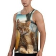 thumbnail image 2 of Lsque Relaxing Cat With Orange Juice Pattern Mens Tank Tops Muscle Athletic Quick Dry Sleeveless Workout Fitness T Shirts Beach Tank Top, Loose-fit Sleeveless Shirt for Men-X-Large, 2 of 7