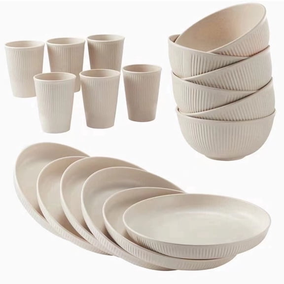 18-Piece Dinnerware Set, Service for 6 with Plates and Bowls, Dishwasher and Microwave Safe, Beige