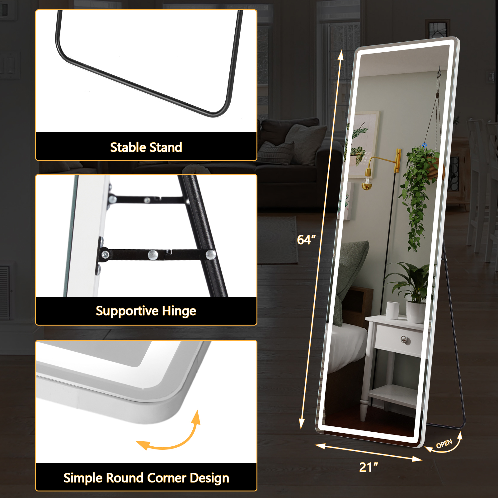 Taoset Full Length LED Mirror, 64"x21" Standing Floor Mirror photo 6