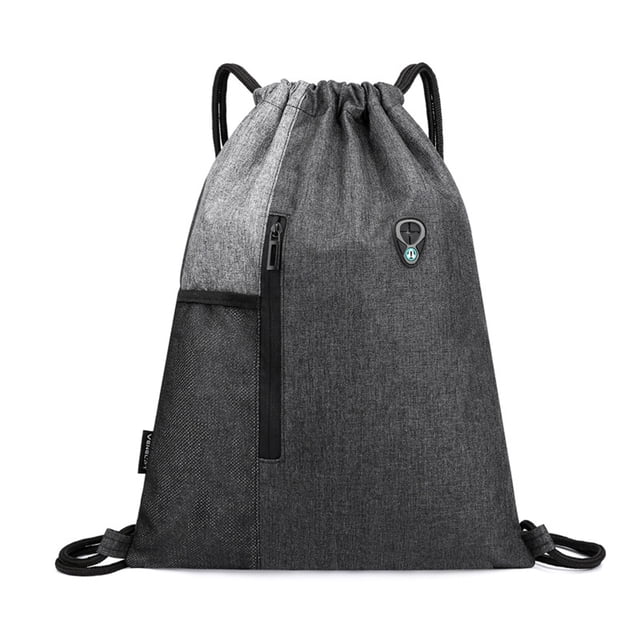 Drawstring Backpack Sports Gym Bag with Headphone Hole Zipper and Mesh Pocket for Women Men