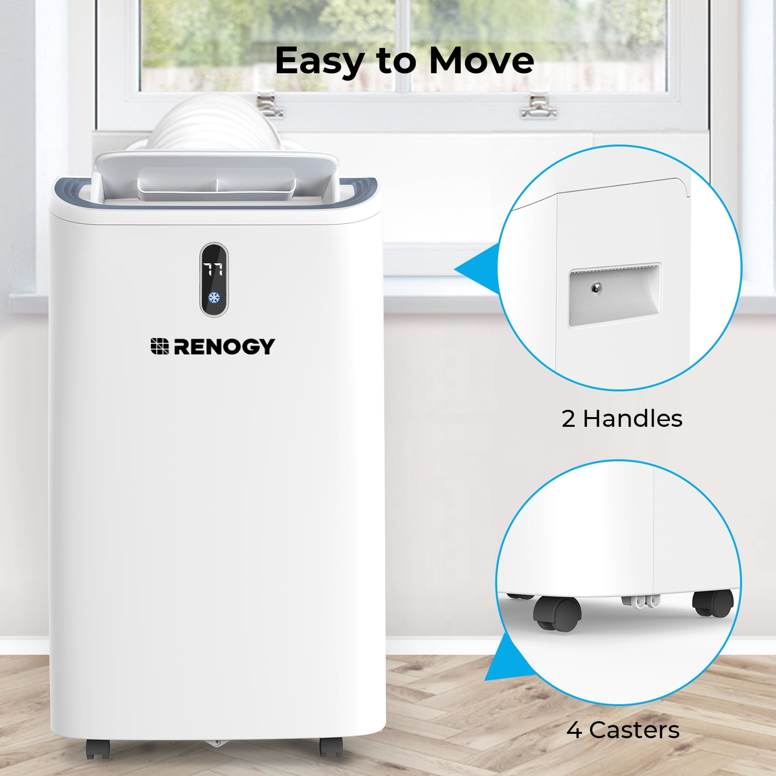 Renogy 10000 BTU Smart WiFi Enabled Portable Air Conditioner, Cooling, Dehumidifier, Fan & Sleep Modes 4-in-1 Portable AC w/ Remote Control & Window Kit, Cools Up To 450 sq. ft, 1-24H Timers