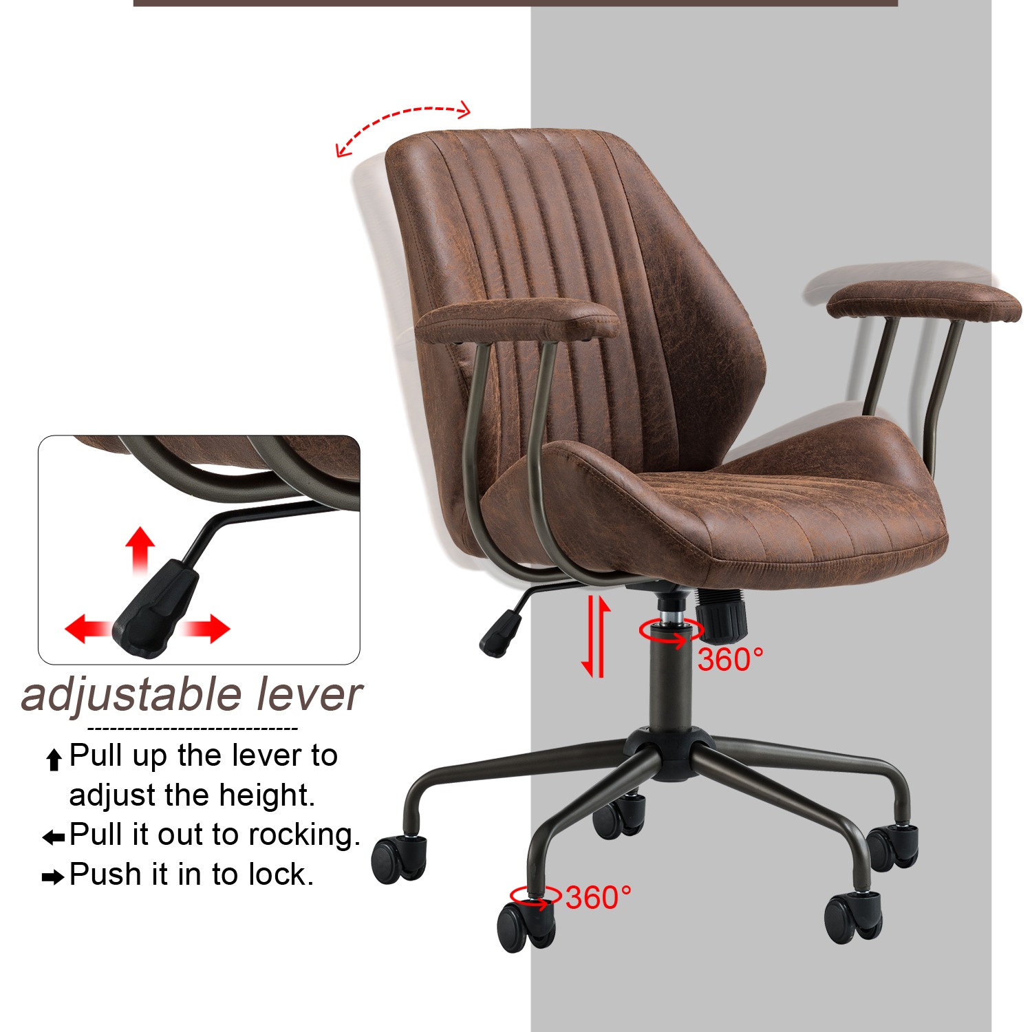 Ovios Ergonomic Office Chair Modern Computer Desk Suede Fabric Desk Chair with Lumbar Support for Home Office - image 5 of 8