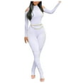 thumbnail image 2 of AherBiu Workout Bodysuits for Women Long Sleeve Slim Stretchy Comfy Rompers Cold Shoulder Skinny Jumpsuit, 2 of 6